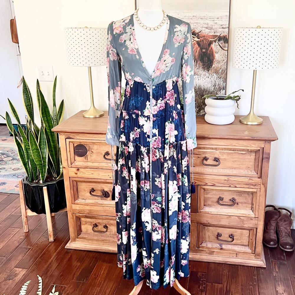 Free People Rare Floral Tiered Mixed Print Maxi Dress XS - Picture 5 of 16